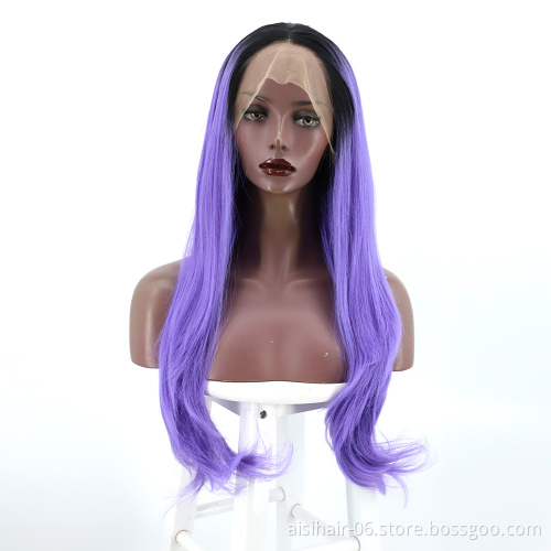 Aisi Hair New Design Top Quality Party Long Body Wave Ombre Purple Lace Frontal Synthetic Hair For Black Women Lace Front Wig